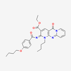 molecular formula C29H32N4O5 B2769342 ethyl 6-(4-butoxybenzoyl)imino-7-butyl-2-oxo-1,7,9-triazatricyclo[8.4.0.03,8]tetradeca-3(8),4,9,11,13-pentaene-5-carboxylate CAS No. 685859-81-8
