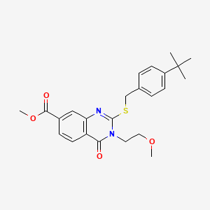 molecular formula C24H28N2O4S B2769344 methyl 2-{[(4-tert-butylphenyl)methyl]sulfanyl}-3-(2-methoxyethyl)-4-oxo-3,4-dihydroquinazoline-7-carboxylate CAS No. 422273-82-3