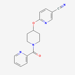 molecular formula C17H16N4O2 B2769350 6-((1-Picolinoylpiperidin-4-yl)oxy)nicotinonitrile CAS No. 1421477-86-2
