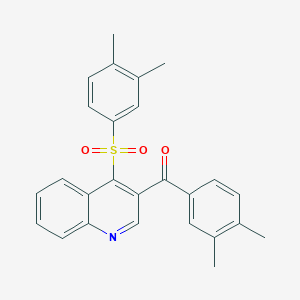 molecular formula C26H23NO3S B2769354 (3,4-Dimethylphenyl)(4-((3,4-dimethylphenyl)sulfonyl)quinolin-3-yl)methanone CAS No. 899760-08-8