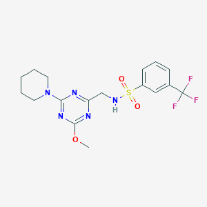 molecular formula C17H20F3N5O3S B2769355 N-((4-methoxy-6-(piperidin-1-yl)-1,3,5-triazin-2-yl)methyl)-3-(trifluoromethyl)benzenesulfonamide CAS No. 2034269-93-5