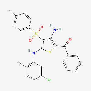 molecular formula C25H21ClN2O3S2 B2769358 (3-Amino-5-((5-chloro-2-methylphenyl)amino)-4-tosylthiophen-2-yl)(phenyl)methanone CAS No. 866866-40-2