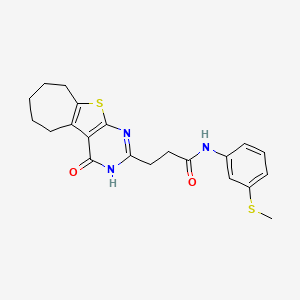 molecular formula C21H23N3O2S2 B2769371 N-(3-(methylthio)phenyl)-3-(4-oxo-4,5,6,7,8,9-hexahydro-3H-cyclohepta[4,5]thieno[2,3-d]pyrimidin-2-yl)propanamide CAS No. 950314-16-6