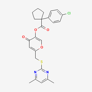 molecular formula C24H23ClN2O4S B2769373 6-(((4,6-二甲基嘧啶-2-基)硫基)甲基)-4-氧代-4H-吡喃-3-基 1-(4-氯苯基)环戊烷羧酸酯 CAS No. 877637-62-2