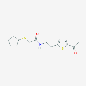 molecular formula C15H21NO2S2 B2769418 N-(2-(5-acetylthiophen-2-yl)ethyl)-2-(cyclopentylthio)acetamide CAS No. 2034255-01-9