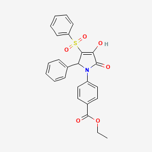 molecular formula C25H21NO6S B2769421 ethyl 4-[3-(benzenesulfonyl)-4-hydroxy-5-oxo-2-phenyl-2,5-dihydro-1H-pyrrol-1-yl]benzoate CAS No. 1021250-82-7
