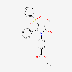 molecular formula C25H21NO6S B2769421 ethyl 4-(3-hydroxy-2-oxo-5-phenyl-4-(phenylsulfonyl)-2,5-dihydro-1H-pyrrol-1-yl)benzoate CAS No. 1021250-82-7