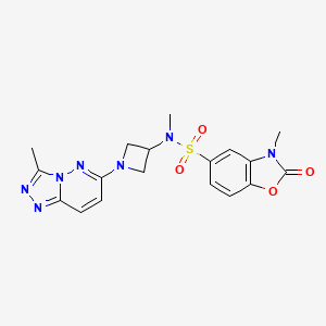 molecular formula C18H19N7O4S B2769425 N,3-dimethyl-N-(1-(3-methyl-[1,2,4]triazolo[4,3-b]pyridazin-6-yl)azetidin-3-yl)-2-oxo-2,3-dihydrobenzo[d]oxazole-5-sulfonamide CAS No. 2319892-38-9
