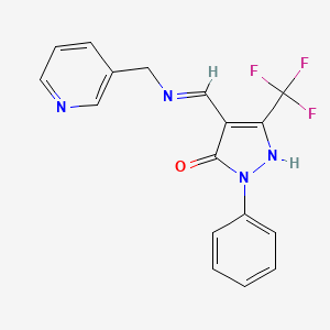 molecular formula C17H13F3N4O B2769427 2-phenyl-4-{[(3-pyridinylmethyl)amino]methylene}-5-(trifluoromethyl)-2,4-dihydro-3H-pyrazol-3-one CAS No. 477851-35-7