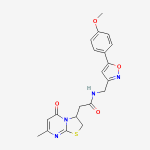 molecular formula C20H20N4O4S B2769429 N-((5-(4-methoxyphenyl)isoxazol-3-yl)methyl)-2-(7-methyl-5-oxo-3,5-dihydro-2H-thiazolo[3,2-a]pyrimidin-3-yl)acetamide CAS No. 1208976-53-7