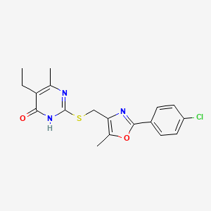 molecular formula C18H18ClN3O2S B2769432 2-(((2-(4-Chlorophenyl)-5-methyloxazol-4-yl)methyl)thio)-5-ethyl-6-methylpyrimidin-4-ol CAS No. 1040635-88-8