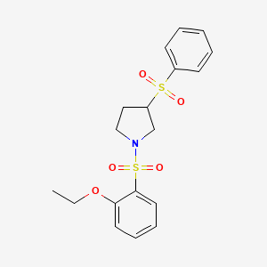 molecular formula C18H21NO5S2 B2769436 1-((2-Ethoxyphenyl)sulfonyl)-3-(phenylsulfonyl)pyrrolidine CAS No. 1448051-09-9