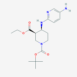 molecular formula C18H28N4O4 B2769441 rac-1-tert-butyl3-ethyl(3R,4S)-4-[(5-aminopyridin-2-yl)amino]piperidine-1,3-dicarboxylate,cis CAS No. 2361841-77-0