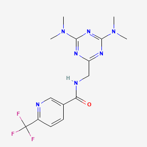 molecular formula C15H18F3N7O B2769460 N-((4,6-bis(dimethylamino)-1,3,5-triazin-2-yl)methyl)-6-(trifluoromethyl)nicotinamide CAS No. 2034471-43-5