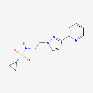 molecular formula C13H16N4O2S B2769461 N-(2-(3-(pyridin-2-yl)-1H-pyrazol-1-yl)ethyl)cyclopropanesulfonamide CAS No. 1448079-49-9