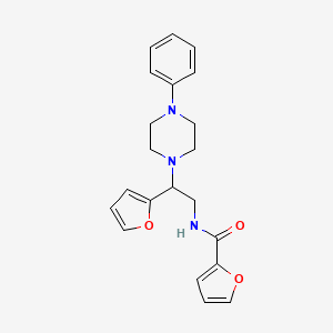 molecular formula C21H23N3O3 B2769469 N-[2-(furan-2-yl)-2-(4-phenylpiperazin-1-yl)ethyl]furan-2-carboxamide CAS No. 877631-94-2