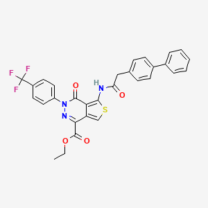 molecular formula C30H22F3N3O4S B2769481 ethyl 5-(2-{[1,1'-biphenyl]-4-yl}acetamido)-4-oxo-3-[4-(trifluoromethyl)phenyl]-3H,4H-thieno[3,4-d]pyridazine-1-carboxylate CAS No. 896677-10-4