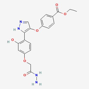molecular formula C20H20N4O6 B2769567 ETHYL 4-[(3-{4-[(HYDRAZINECARBONYL)METHOXY]-2-HYDROXYPHENYL}-1H-PYRAZOL-4-YL)OXY]BENZOATE CAS No. 879449-55-5