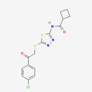 molecular formula C15H14ClN3O2S2 B2769588 N-(5-((2-(4-chlorophenyl)-2-oxoethyl)thio)-1,3,4-thiadiazol-2-yl)cyclobutanecarboxamide CAS No. 1351643-29-2