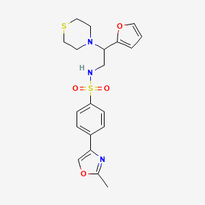 molecular formula C20H23N3O4S2 B2769597 N-(2-(furan-2-yl)-2-thiomorpholinoethyl)-4-(2-methyloxazol-4-yl)benzenesulfonamide CAS No. 2034399-30-7