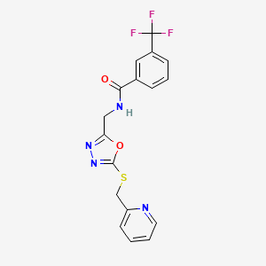 molecular formula C17H13F3N4O2S B2769600 N-[(5-{[(pyridin-2-yl)methyl]sulfanyl}-1,3,4-oxadiazol-2-yl)methyl]-3-(trifluoromethyl)benzamide CAS No. 872621-04-0
