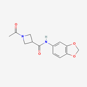 molecular formula C13H14N2O4 B2769682 1-acetyl-N-(benzo[d][1,3]dioxol-5-yl)azetidine-3-carboxamide CAS No. 1421472-93-6