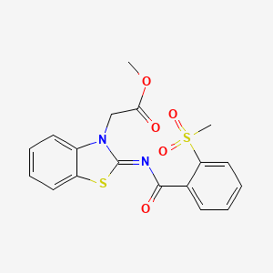 molecular formula C18H16N2O5S2 B2769715 methyl 2-[(2Z)-2-[(2-methanesulfonylbenzoyl)imino]-2,3-dihydro-1,3-benzothiazol-3-yl]acetate CAS No. 896275-47-1