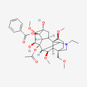 molecular formula C34H47NO10 B2769737 [(2R,3R,5R,6S,7S,8R,13S,16S,17R,18R)-8-acetyloxy-11-ethyl-5,7-dihydroxy-6,16,18-trimethoxy-13-(methoxymethyl)-11-azahexacyclo[7.7.2.12,5.01,10.03,8.013,17]nonadecan-4-yl] benzoate CAS No. 3175-95-9