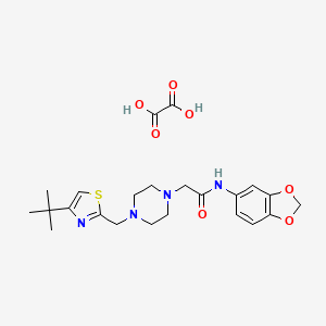 molecular formula C23H30N4O7S B2769749 N-(benzo[d][1,3]dioxol-5-yl)-2-(4-((4-(tert-butyl)thiazol-2-yl)methyl)piperazin-1-yl)acetamide oxalate CAS No. 1351611-03-4