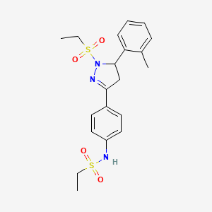 molecular formula C20H25N3O4S2 B2769760 N-(4-(1-(ethylsulfonyl)-5-(o-tolyl)-4,5-dihydro-1H-pyrazol-3-yl)phenyl)ethanesulfonamide CAS No. 724437-75-6