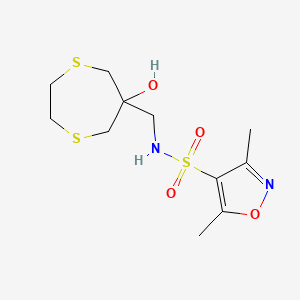 molecular formula C11H18N2O4S3 B2769770 N-[(6-Hydroxy-1,4-dithiepan-6-yl)methyl]-3,5-dimethyl-1,2-oxazole-4-sulfonamide CAS No. 2415632-47-0