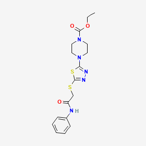 molecular formula C17H21N5O3S2 B2769785 ethyl 4-(5-{[(phenylcarbamoyl)methyl]sulfanyl}-1,3,4-thiadiazol-2-yl)piperazine-1-carboxylate CAS No. 1105225-87-3