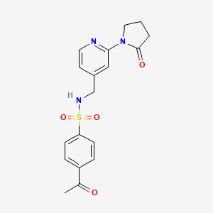 molecular formula C18H19N3O4S B2769809 4-acetyl-N-((2-(2-oxopyrrolidin-1-yl)pyridin-4-yl)methyl)benzenesulfonamide CAS No. 2034232-49-8