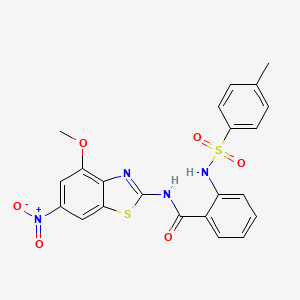 molecular formula C22H18N4O6S2 B2769848 N-(4-METHOXY-6-NITRO-1,3-BENZOTHIAZOL-2-YL)-2-(4-METHYLBENZENESULFONAMIDO)BENZAMIDE CAS No. 329905-22-8