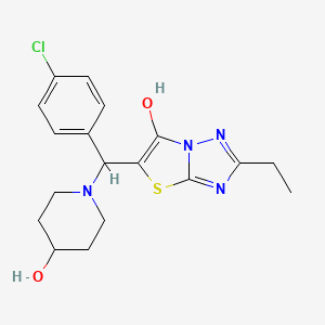 molecular formula C18H21ClN4O2S B2769877 5-((4-Chlorophenyl)(4-hydroxypiperidin-1-yl)methyl)-2-ethylthiazolo[3,2-b][1,2,4]triazol-6-ol CAS No. 898350-44-2
