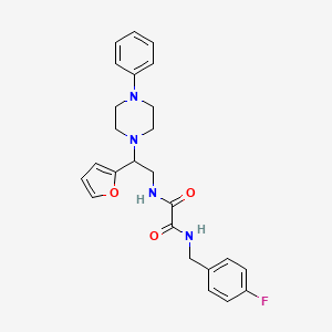 molecular formula C25H27FN4O3 B2769907 N1-(4-fluorobenzyl)-N2-(2-(furan-2-yl)-2-(4-phenylpiperazin-1-yl)ethyl)oxalamide CAS No. 877631-46-4
