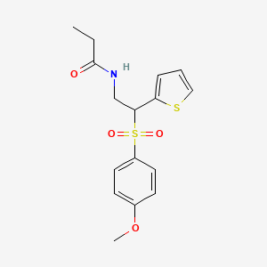 molecular formula C16H19NO4S2 B2769960 N-[2-(4-methoxybenzenesulfonyl)-2-(thiophen-2-yl)ethyl]propanamide CAS No. 946348-49-8