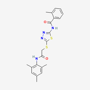 molecular formula C21H22N4O2S2 B2770007 N-(5-((2-(mesitylamino)-2-oxoethyl)thio)-1,3,4-thiadiazol-2-yl)-2-methylbenzamide CAS No. 868973-04-0