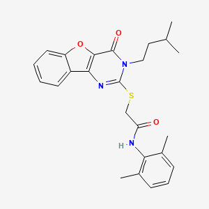 molecular formula C25H27N3O3S B2770016 N-(2,6-dimethylphenyl)-2-{[3-(3-methylbutyl)-4-oxo-3,4-dihydro[1]benzofuro[3,2-d]pyrimidin-2-yl]sulfanyl}acetamide CAS No. 899755-44-3