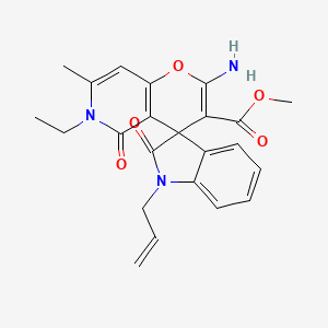 molecular formula C23H23N3O5 B2770018 Methyl 2'-amino-6'-ethyl-7'-methyl-2,5'-dioxo-1-(prop-2-en-1-yl)-1,2,5',6'-tetrahydrospiro[indole-3,4'-pyrano[3,2-c]pyridine]-3'-carboxylate CAS No. 873571-53-0