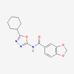 molecular formula C16H17N3O4 B2770043 N-(5-cyclohexyl-1,3,4-oxadiazol-2-yl)benzo[d][1,3]dioxole-5-carboxamide CAS No. 922087-14-7