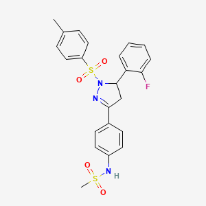 molecular formula C23H22FN3O4S2 B2770049 N-(4-(5-(2-fluorophenyl)-1-tosyl-4,5-dihydro-1H-pyrazol-3-yl)phenyl)methanesulfonamide CAS No. 851781-08-3