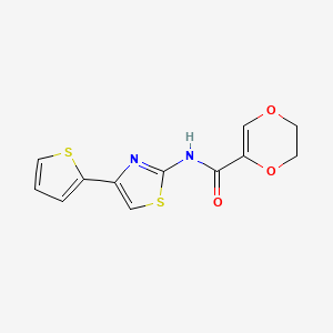 molecular formula C12H10N2O3S2 B2770067 N-(4-(thiophen-2-yl)thiazol-2-yl)-5,6-dihydro-1,4-dioxine-2-carboxamide CAS No. 864937-66-6