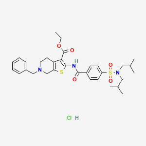 molecular formula C32H42ClN3O5S2 B2770103 ethyl 6-benzyl-2-(4-(N,N-diisobutylsulfamoyl)benzamido)-4,5,6,7-tetrahydrothieno[2,3-c]pyridine-3-carboxylate hydrochloride CAS No. 1216922-15-4