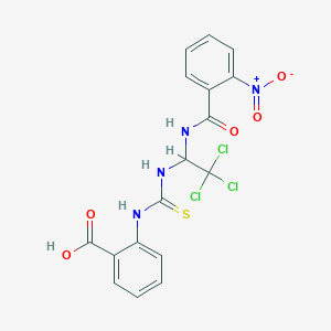 molecular formula C17H13Cl3N4O5S B2770105 2-{[({2,2,2-Trichloro-1-[(2-nitrobenzoyl)amino]ethyl}amino)carbonothioyl]amino}benzoic acid CAS No. 294657-67-3
