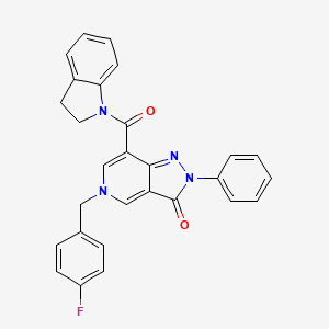 molecular formula C28H21FN4O2 B2770112 5-(4-fluorobenzyl)-7-(indoline-1-carbonyl)-2-phenyl-2H-pyrazolo[4,3-c]pyridin-3(5H)-one CAS No. 921876-91-7