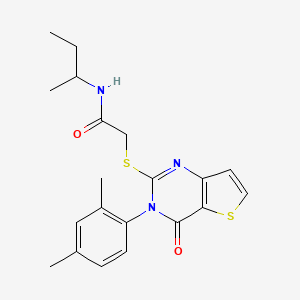 molecular formula C20H23N3O2S2 B2770113 N-(butan-2-yl)-2-{[3-(2,4-dimethylphenyl)-4-oxo-3,4-dihydrothieno[3,2-d]pyrimidin-2-yl]sulfanyl}acetamide CAS No. 1260909-88-3