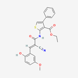 molecular formula C24H20N2O5S B2770118 ethyl 2-{[(2E)-2-cyano-3-(2-hydroxy-5-methoxyphenyl)prop-2-enoyl]amino}-4-phenylthiophene-3-carboxylate CAS No. 380455-71-0