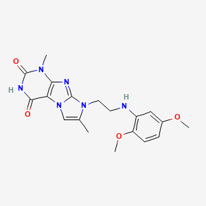 molecular formula C19H22N6O4 B2770138 8-(2-((2,5-dimethoxyphenyl)amino)ethyl)-1,7-dimethyl-1H-imidazo[2,1-f]purine-2,4(3H,8H)-dione CAS No. 923203-63-8