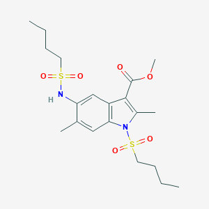 molecular formula C20H30N2O6S2 B277016 methyl 1-(butylsulfonyl)-5-[(butylsulfonyl)amino]-2,6-dimethyl-1H-indole-3-carboxylate 